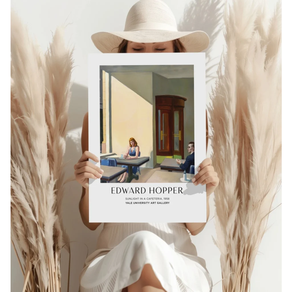 White-framed Hopper Sunlight in a Cafeteria print on Insigne Aluminum