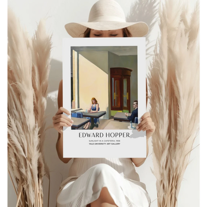 White-framed Hopper Sunlight in a Cafeteria print on Insigne Aluminum