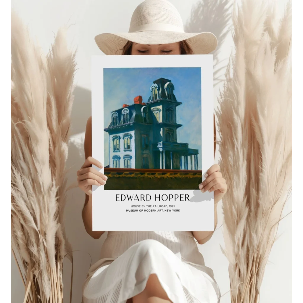 Edward Hopper House by the Railroad white and blue house poster on aluminum print