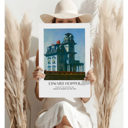 Edward Hopper House by the Railroad white and blue house poster on aluminum print