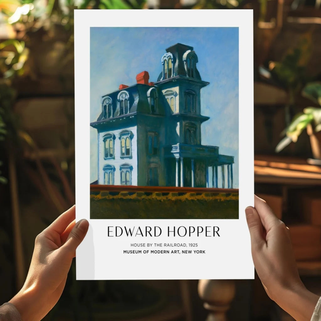 Edward Hopper House by the Railroad blue house poster with tower design