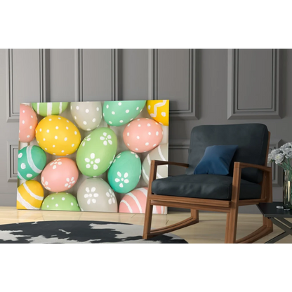Vibrant pastel Easter eggs canvas wall art with polka dots