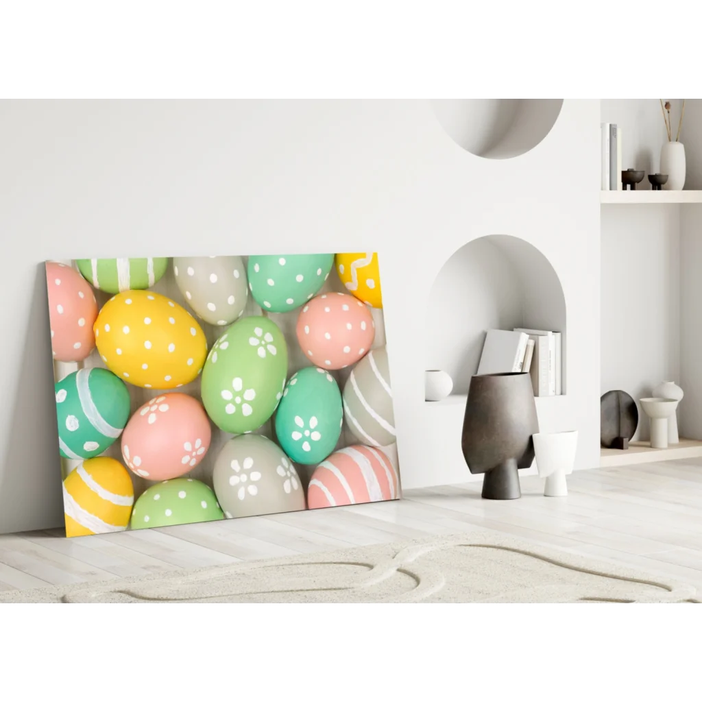 Pastel Easter Eggs Canvas Wall Art with Polka Dots | Modern Wall Art Decor | vintageantiquesgifts.com