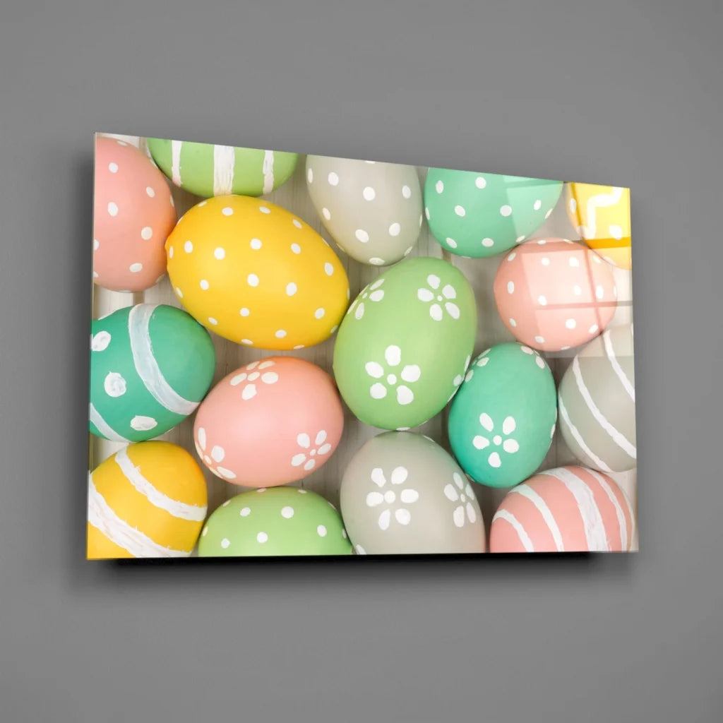 Pastel Easter Eggs Canvas Wall Art with Polka Dots | Glass Wall Art Print | vintageantiquesgifts.com