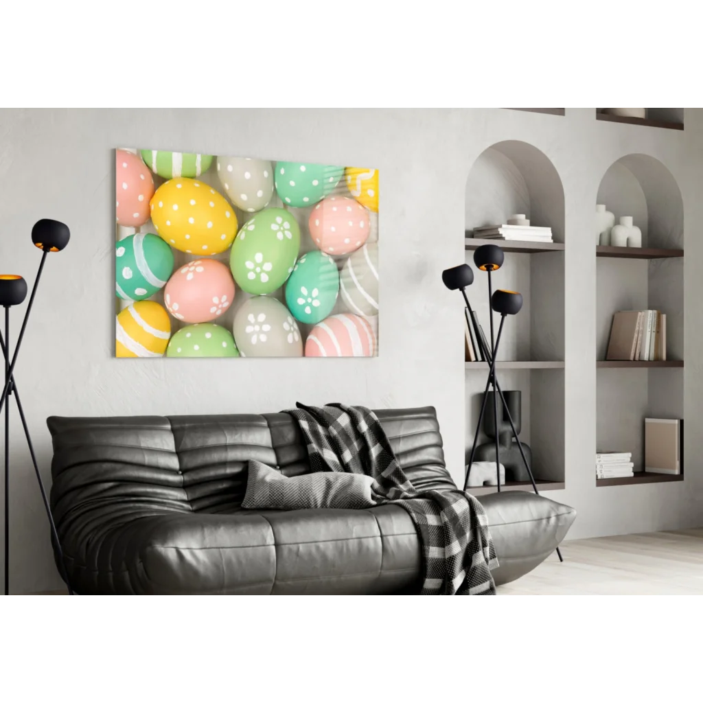 Pastel Easter Eggs Canvas Wall Art with Polka Dots | Contemporary Home Wall Art | vintageantiquesgifts.com