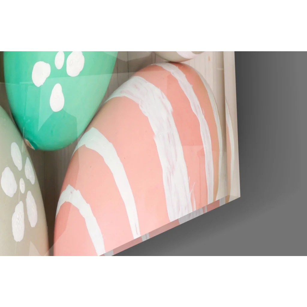 Peach pastel Easter egg with white stripes on polka dot wall art