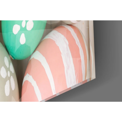 Peach pastel Easter egg with white stripes on polka dot wall art