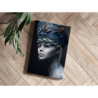 Striking woman in beaded crown on insigne aluminum print