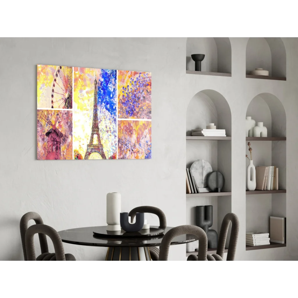Vibrant Eiffel Tower ferris wheel windmill abstract wall art canvas