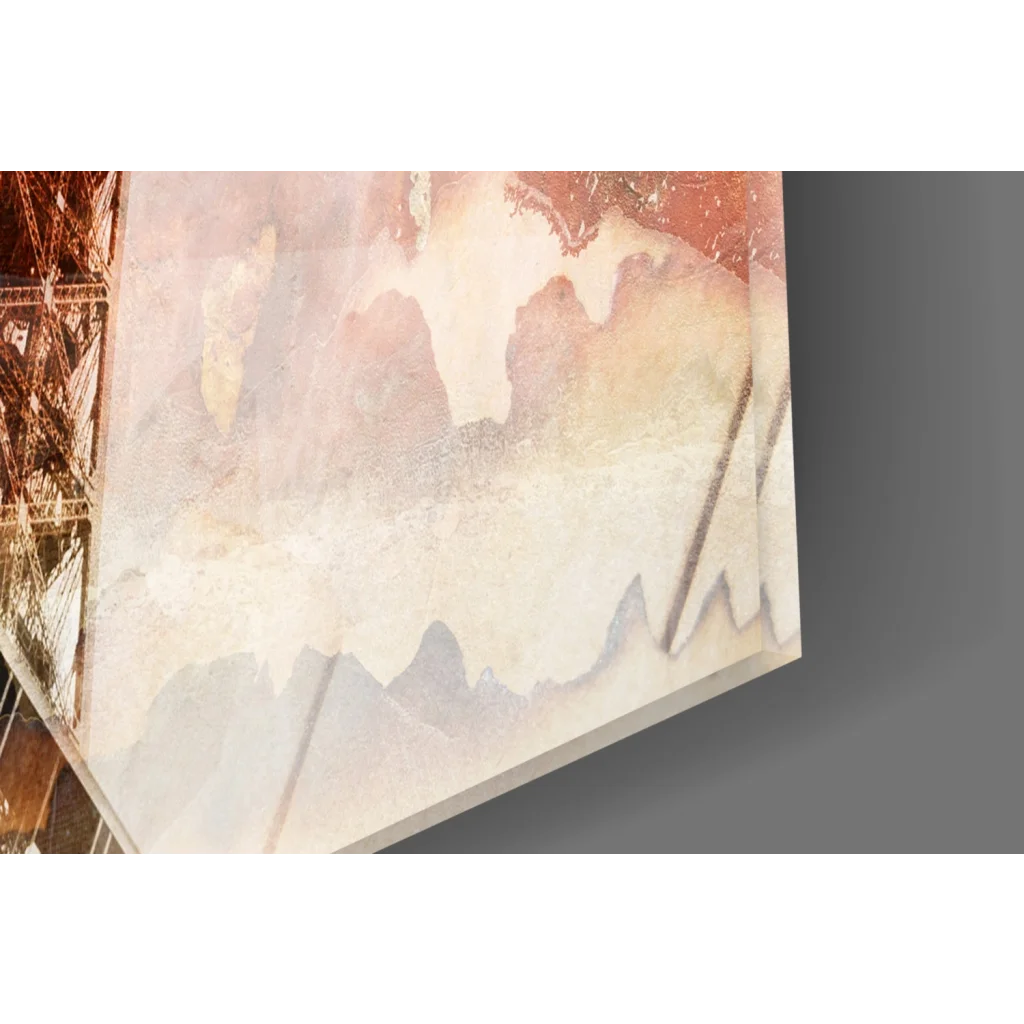 Abstract glass wall art print in beige, rust, and gray tones