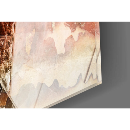 Abstract glass wall art print in beige, rust, and gray tones