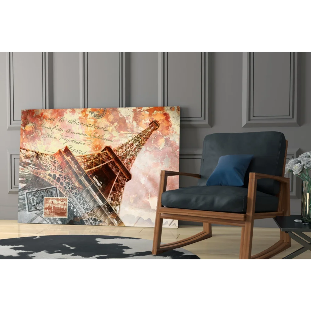 Stylized watercolor Eiffel Tower glass wall art print