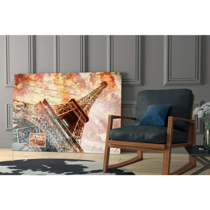 Stylized watercolor Eiffel Tower glass wall art print