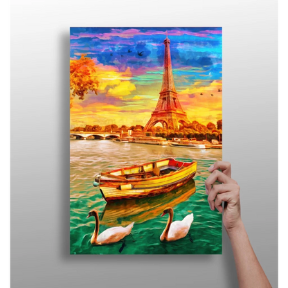 Eiffel Tower Sunset Insigne Aluminum Prints with Swans | Insigneart USA | vintageantiquesgifts.com