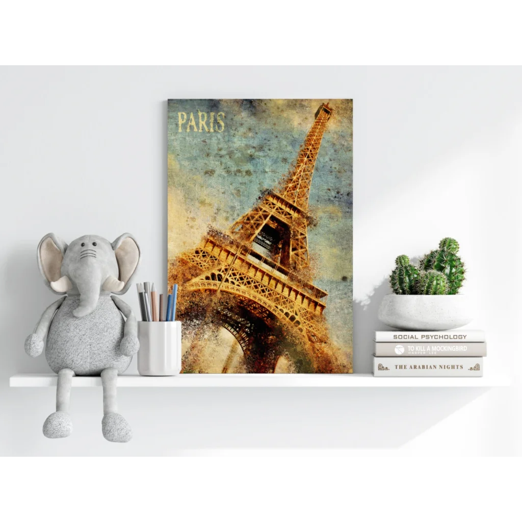 Vintage Eiffel Tower insigne aluminum print in sepia and teal tones