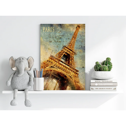 Vintage Eiffel Tower insigne aluminum print in sepia and teal tones