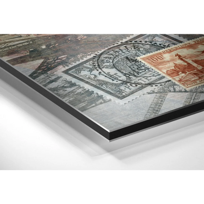 Vintage French Stamps on Brushed Aluminium Dibond Wall Art | Glass Wall Art Print | vintageantiquesgifts.com