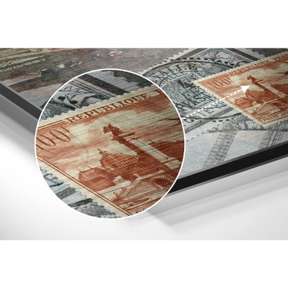 Vintage French Stamps on Brushed Aluminium Dibond Wall Art | Modern Wall Art Decor | vintageantiquesgifts.com