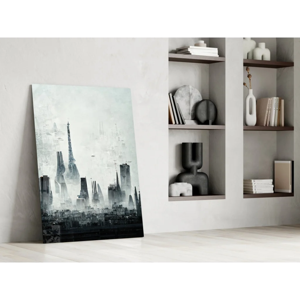 Monochrome Eiffel Tower glass wall art cityscape print