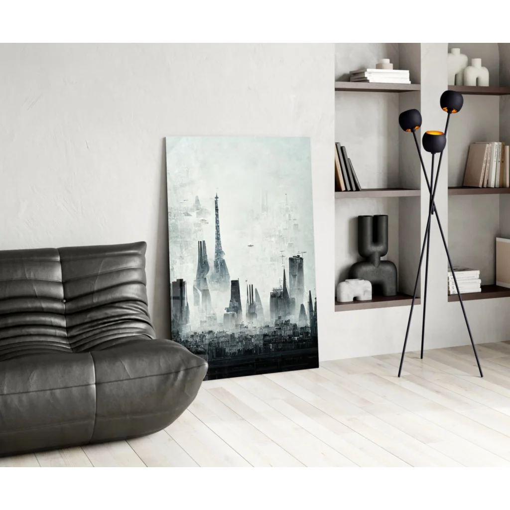 Modern black leather sofa with ribbed texture against white wall