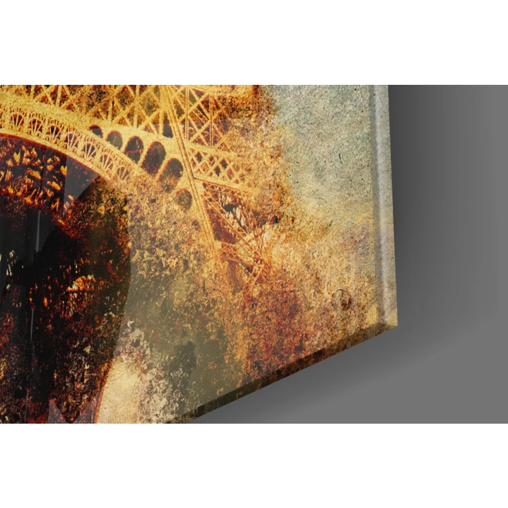 Vintage Paris Eiffel Tower glass wall art in sepia tones