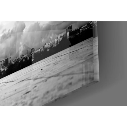 Black-and-white Paris Eiffel Tower glass wall art with cityscape smoke