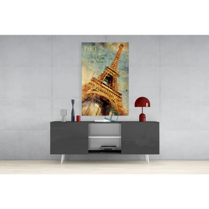 Vintage Paris Eiffel Tower wall art canvas print in sepia teal tones