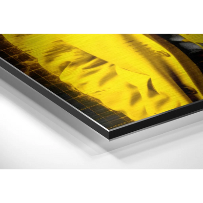 Yellow black abstract textured canvas on Einstein brushed aluminium Dibond print