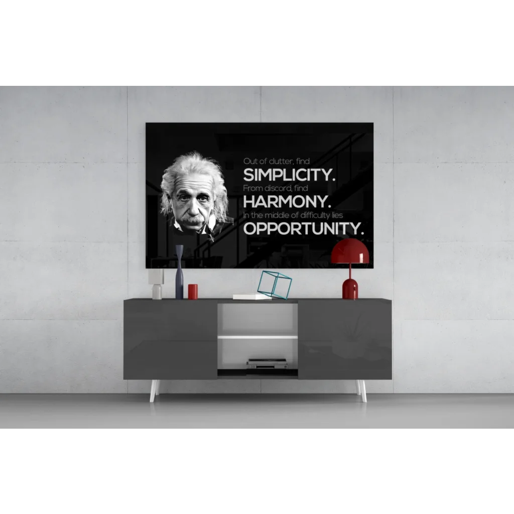 Black and white Einstein portrait wall art print with quote