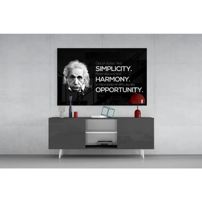 Black and white Einstein portrait wall art print with quote