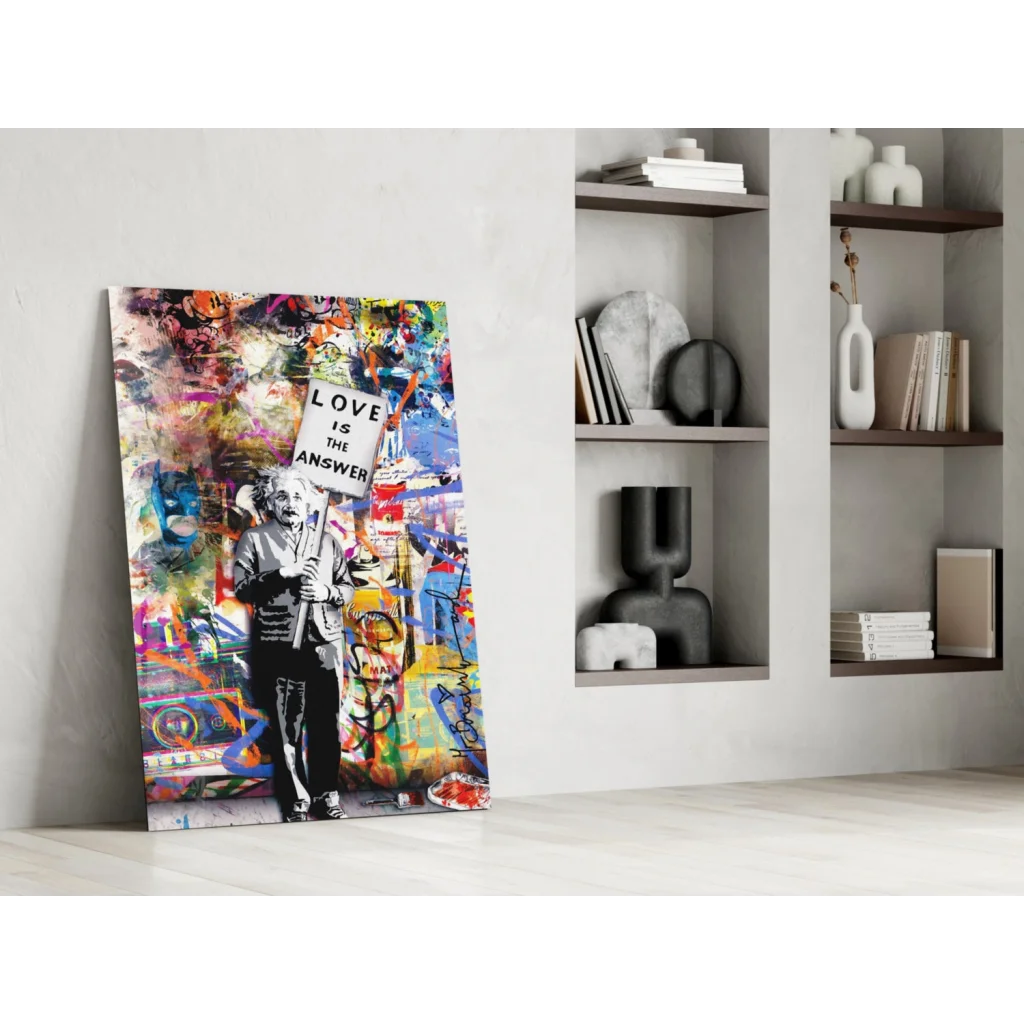 Einstein Love Is The Answer graffiti wall art canvas print