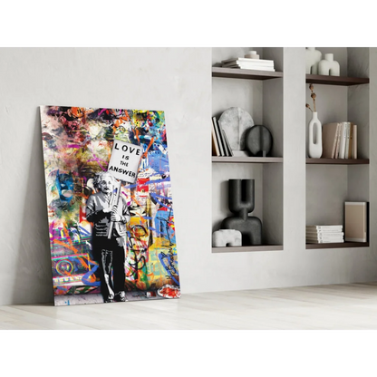 Einstein Love Is The Answer graffiti wall art canvas print
