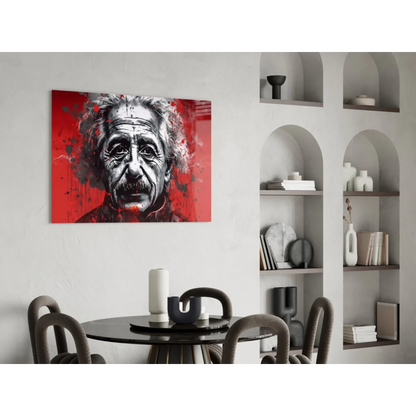 Bold red and black splatter portrait of Albert Einstein wall art