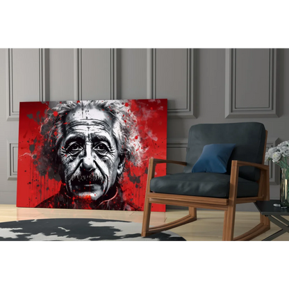 Bold red black Einstein splatter canvas wall art portrait