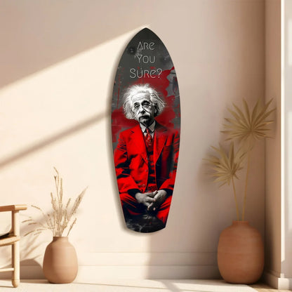 Bold red Einstein tempered glass art surfboard wall decor