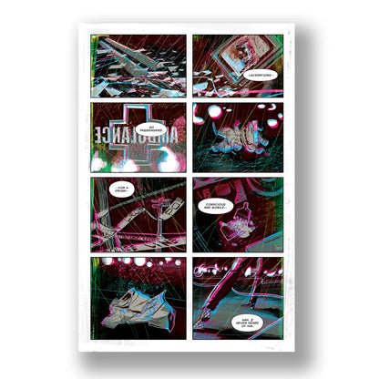 Electric Century graphic novel by Shaun Simon featuring a vibrant glitch comic page