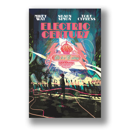 Colorful Electric Century graphic novel with vibrant cover by Shaun Simon for comic fans
