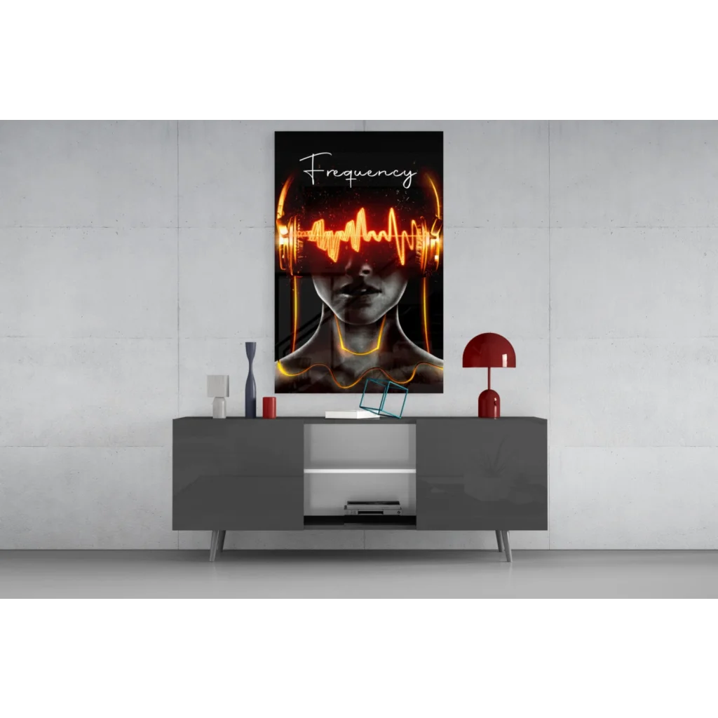 Black and orange abstract woman’s face glass wall art canvas print