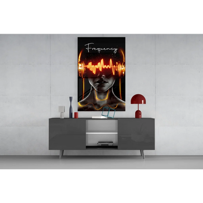 Black and orange abstract woman’s face glass wall art canvas print