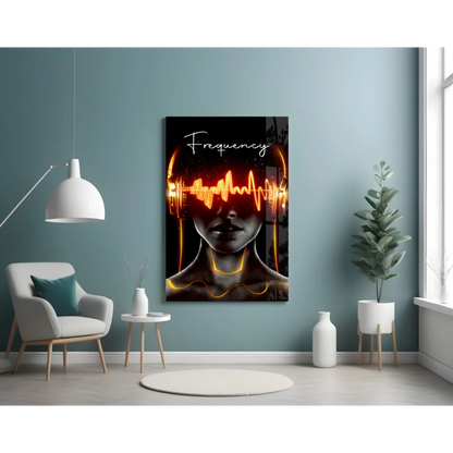 Vibrant black and orange soundwave glass wall art canvas print