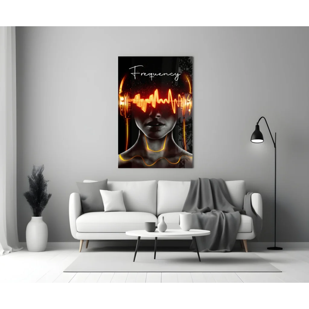 Vibrant orange black soundwave glass wall art canvas print