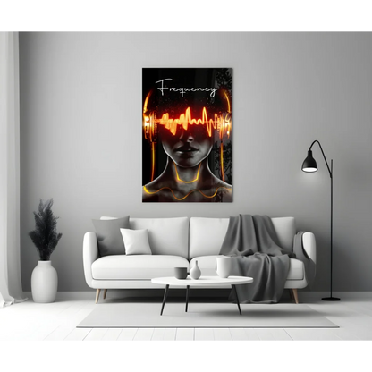 Vibrant orange black soundwave glass wall art canvas print