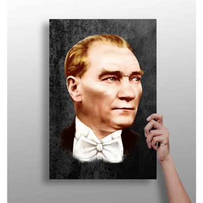 Black and white Atatürk portrait in bow tie on elegant canvas