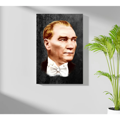 Black and white Atatürk portrait on canvas with bow tie