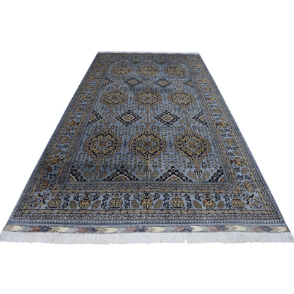 Afghan Zerkhaki hand-knotted rug in grey blue tones natural wool