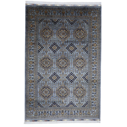 Afghan Zerkhaki hand-knotted rug in grey and blue natural wool
