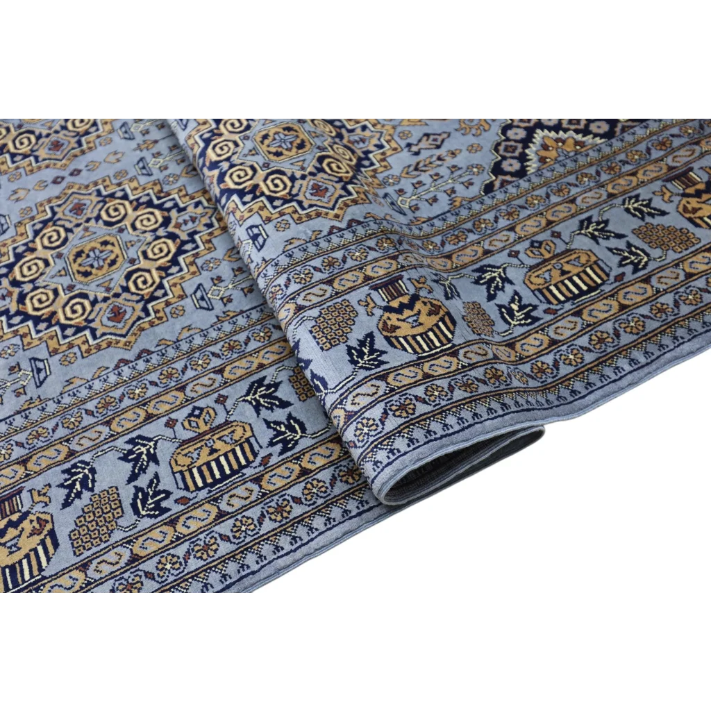 Afghan Zerkhaki rug in grey and light blue tones natural wool Northern Afghanistan