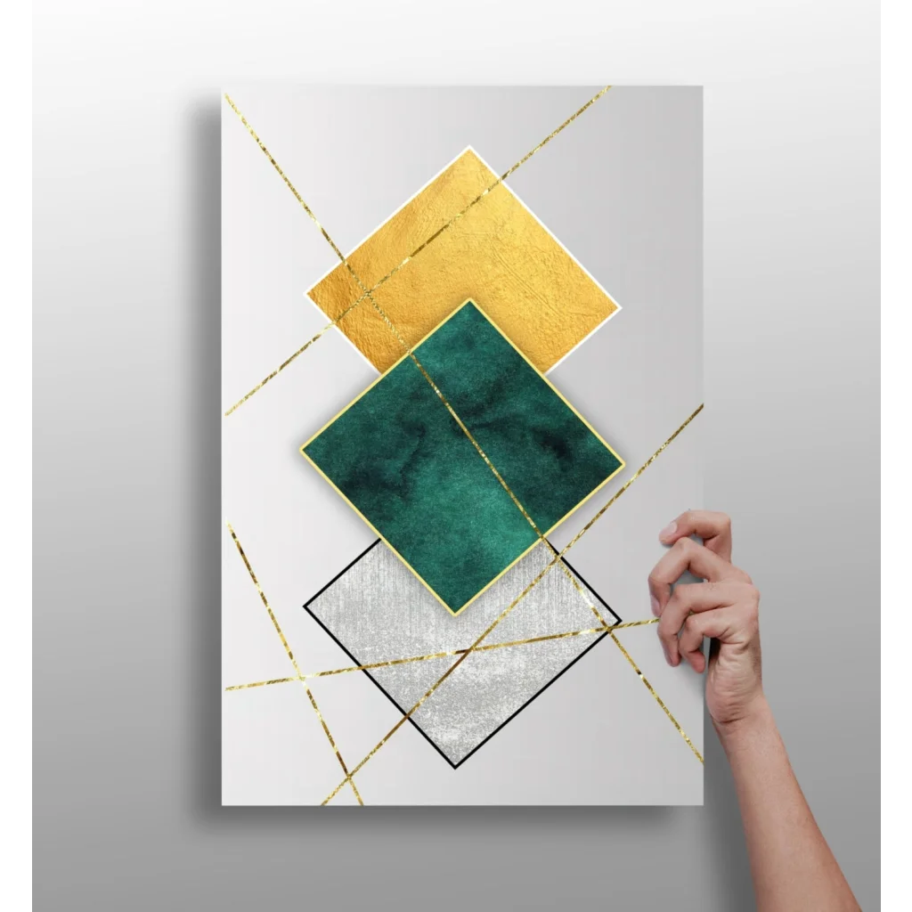 Modern gold teal geometric insigne aluminum prints abstract art