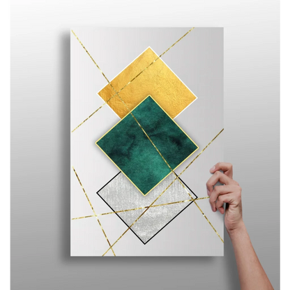 Modern gold teal geometric insigne aluminum prints abstract art