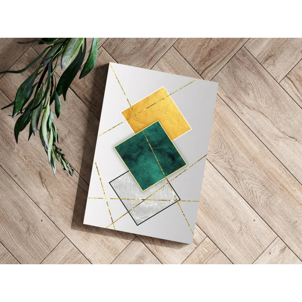 Modern gold teal geometric insigne aluminum print on canvas